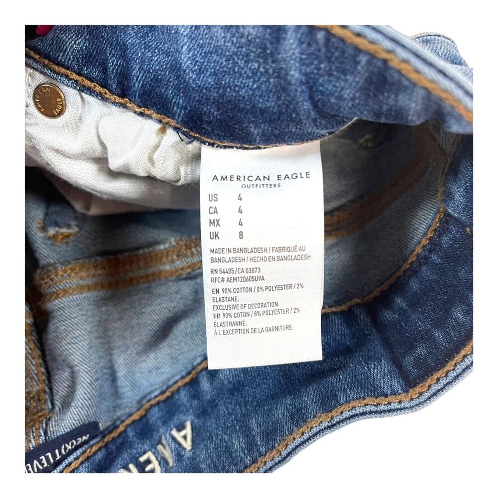 American Eagle Shorts Next Level Stretch 4 Distressed High Rise Denim Med Wash - Picture 4 of 7